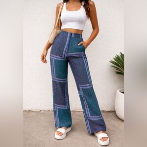 ASOS Patchwork Print High Waisted Retro Pants US 2